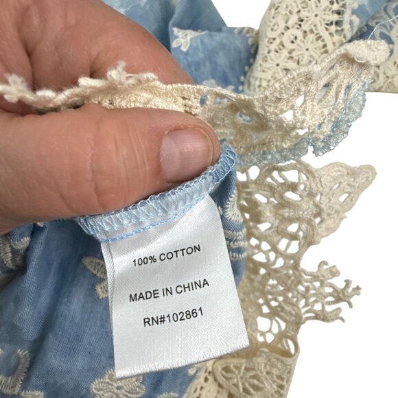 Adore Tie-Dye Embroidered Blue Top Size M Floral Lace Crochet Cotton Boho Chic - Picture 4 of 8